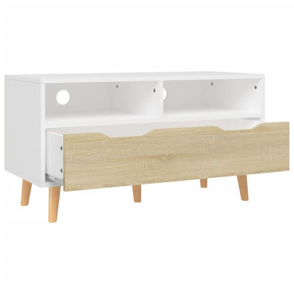 vidaXL TV Cabinet White and Sonoma Oak 90x40x48.5 cm Engineered Wood
