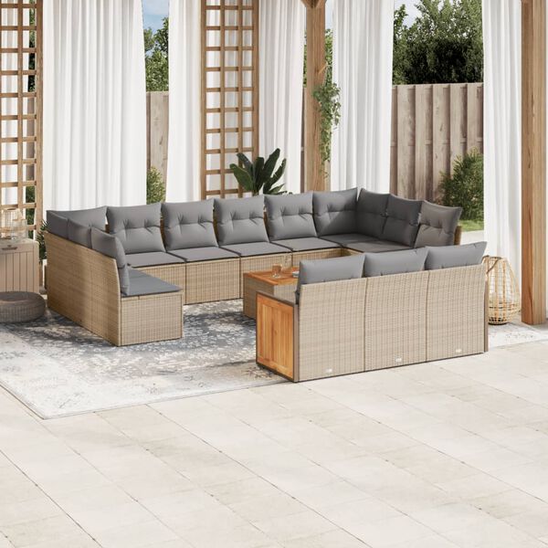 vidaXL 14 Piece Garden Sofa Set with Cushions Beige Poly Rattan