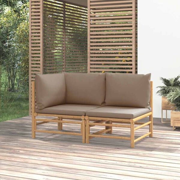 vidaXL 2 Piece Garden Lounge Set with Taupe Cushions Bamboo