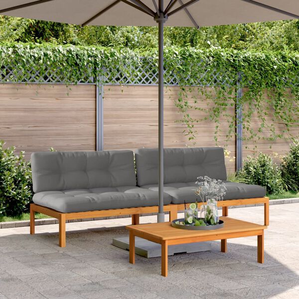 vidaXL Garden Pallet Middle Sofas with Cushions 2 pcs Solid Wood Acacia