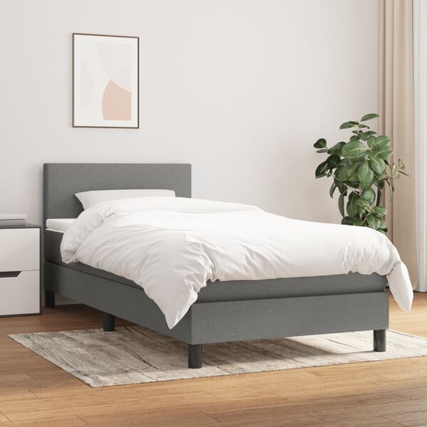 vidaXL Box Spring Bed with Mattress Dark Grey 100x200 cm Fabric