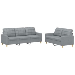 vidaXL 2 Piece Sofa Set with Cushions Light Grey Fabric
