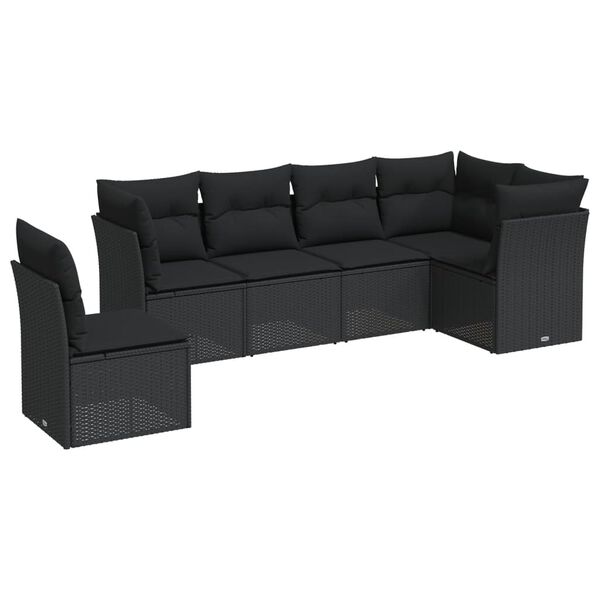 vidaXL 6 Piece Garden Sofa Set with Cushions Black Poly Rattan