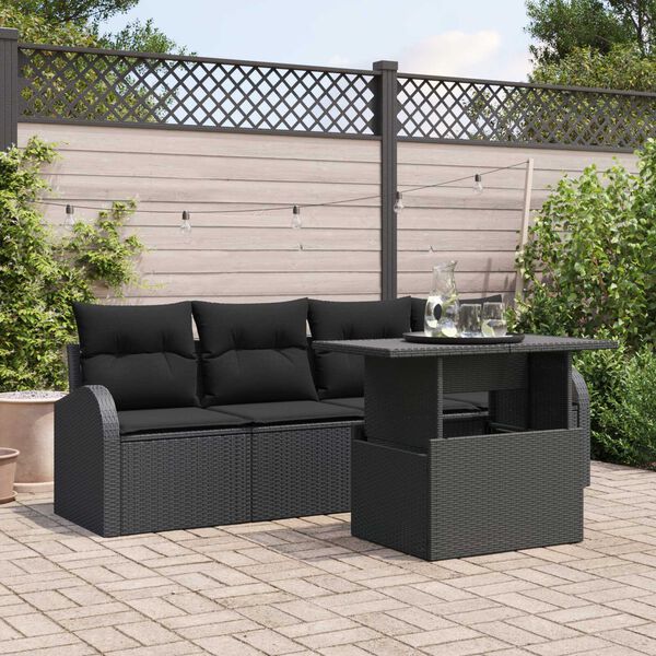 vidaXL Garden Sofa Set with Cushion 5 pcs Black Poly rattan