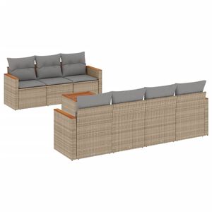 vidaXL 8 Piece Garden Sofa Set with Cushions Beige Poly Rattan