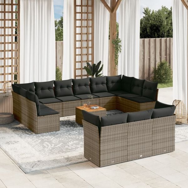 vidaXL 14 Piece Garden Sofa Set with Cushions Grey Poly Rattan