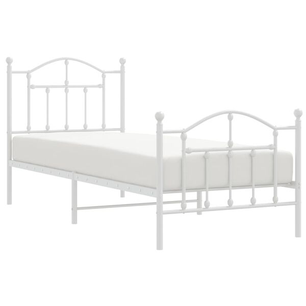 vidaXL Metal Bed Frame without Mattress with Footboard White 90x190cm