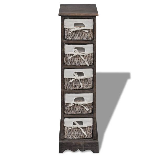 vidaXL Wooden Storage Rack 5 Weaving Baskets Brown