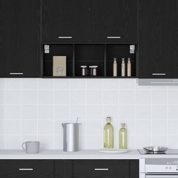 vidaXL Hanging Cabinet Black Oak 30 x 29.5 x 80 cm Engineered Wood