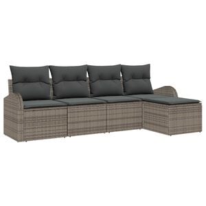 vidaXL Sofa Set with Cushion with Storage 5 pcs Grey Poly Rattan