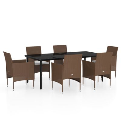 vidaXL 7 Piece Garden Dining Set with Cushions Brown and Black