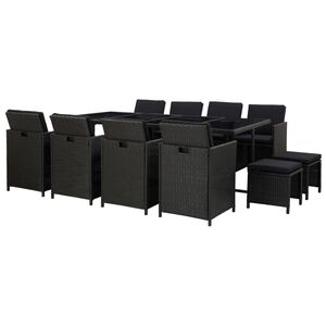 vidaXL 13 Piece Outdoor Dining Set with Cushions Poly Rattan Black