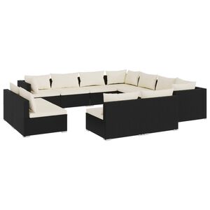 vidaXL 11 Piece Garden Lounge Set with Cushions Black Poly Rattan
