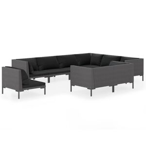 vidaXL 9 Piece Garden Lounge Set with Cushions Poly Rattan Dark Grey