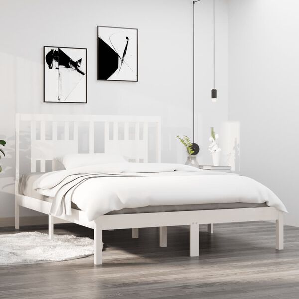 vidaXL Bed Frame without Mattress White Solid Wood Double
