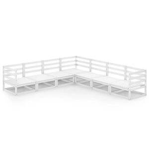 vidaXL 7 Piece Garden Lounge Set White Solid Pinewood
