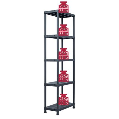 vidaXL Storage Shelf Racks 2 pcs Black 125 kg 60x30x180 cm Plastic