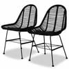 vidaXL Dining Chair | Set of 2 | Black | Natural rattan, Wrought iron | Standard