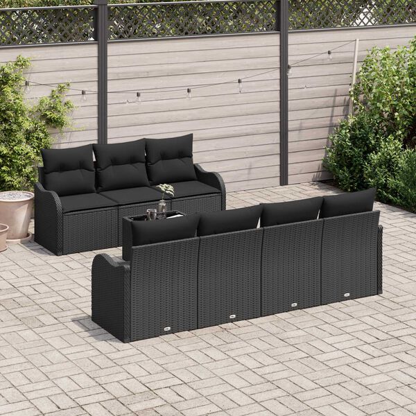 vidaXL Garden Sofa Set 8 pcs Black Poly Rattan and Steel and Glass