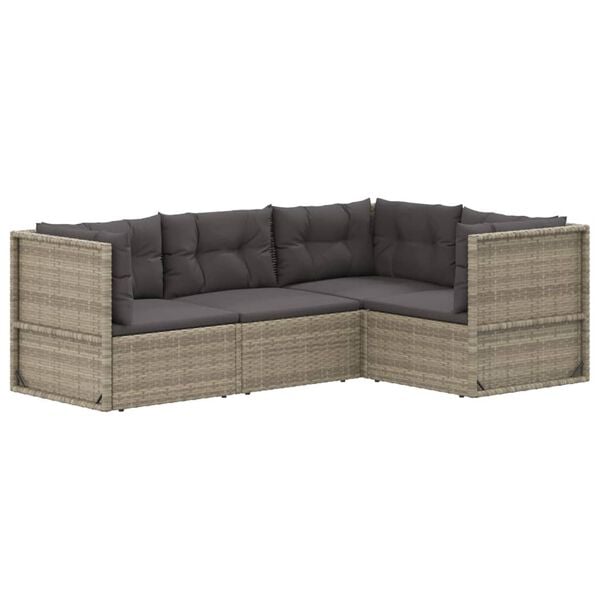 vidaXL 4 Piece Garden Lounge Set with Cushions Grey Poly Rattan