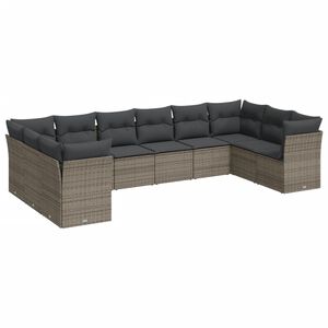 vidaXL 10 Piece Garden Sofa Set with Cushions Grey Poly Rattan