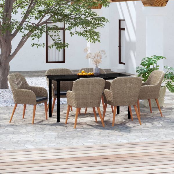 vidaXL 7 Piece Garden Dining Set with Cushions Brown