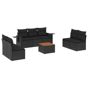 vidaXL 8 Piece Garden Sofa Set with Cushions Black Poly Rattan