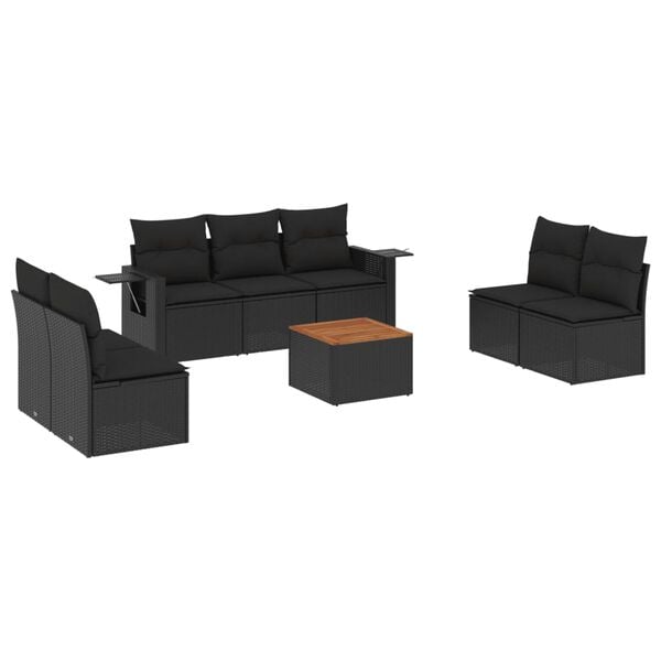 vidaXL 8 Piece Garden Sofa Set with Cushions Black Poly Rattan