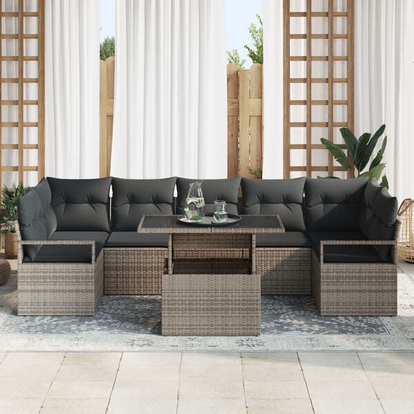 vidaXL Garden Sofa Set with Storage 8 pcs Grey Poly rattan
