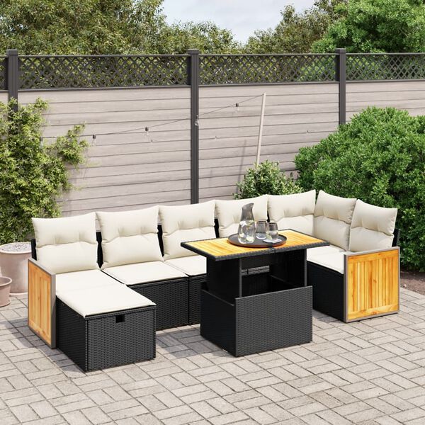 vidaXL 8 Piece Garden Sofa Set with Cushions Black Poly Rattan