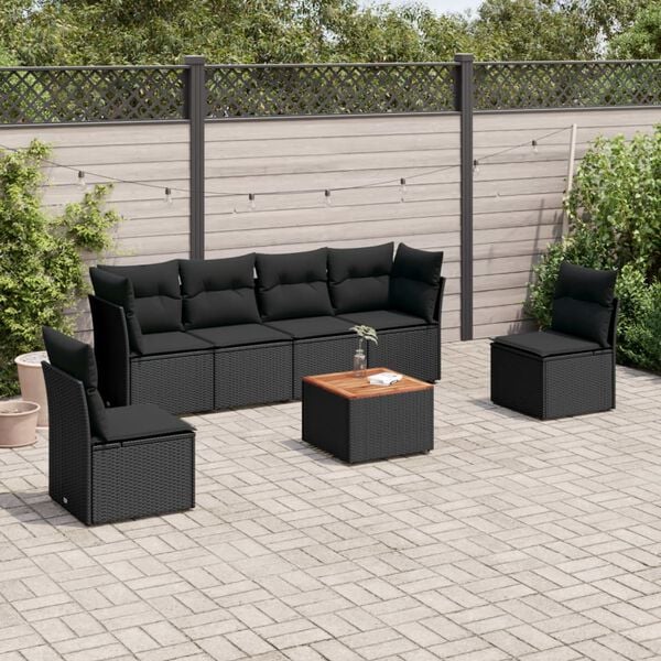 vidaXL 7 Piece Garden Sofa Set with Cushions Black Poly Rattan