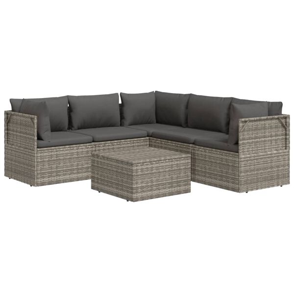 vidaXL 6 Piece Garden Lounge Set with Cushions Grey Poly Rattan