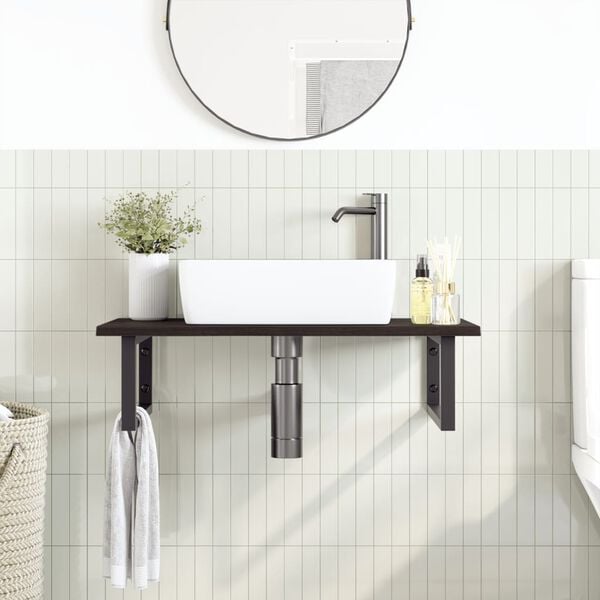 vidaXL Basin Shelf Wall Mounted Steel and Solid Wood Oak