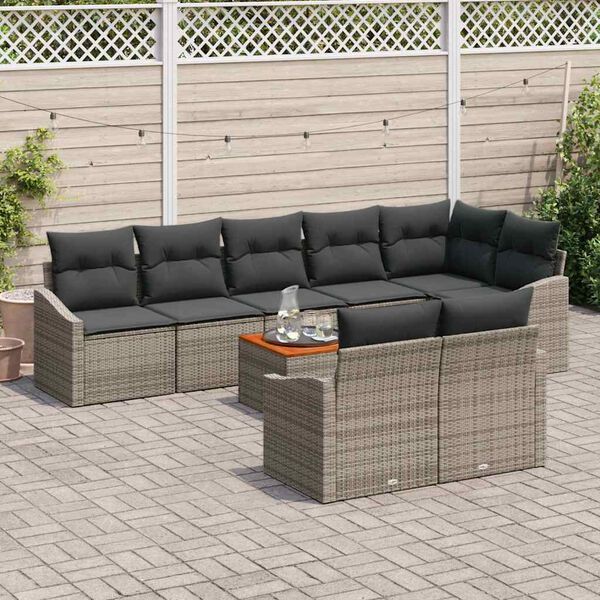 vidaXL Garden Sofa Set with Cushion 9 pcs Grey Poly Rattan