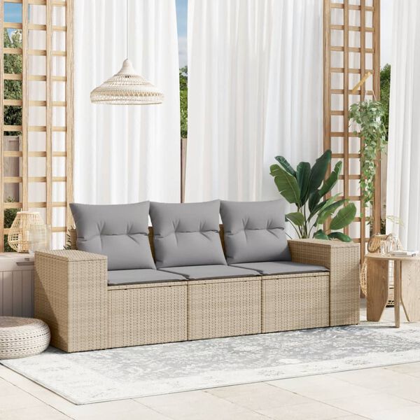 vidaXL 3 Piece Garden Sofa Set with Cushions Beige Poly Rattan
