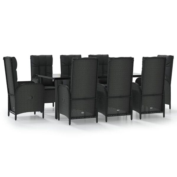 vidaXL 9 Piece Garden Dining Set with Cushions Black Poly Rattan