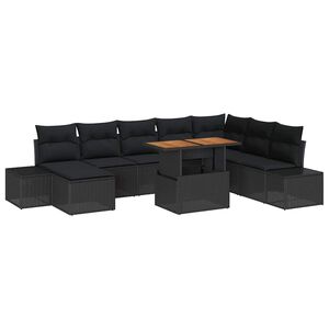 vidaXL Garden Sofa Set 9 pcs Black Poly rattan