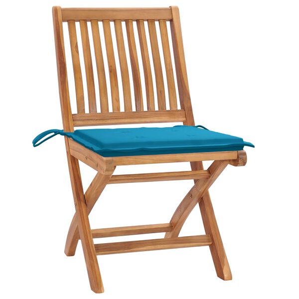vidaXL Garden Chairs 2 pcs with Blue Cushions Solid Teak Wood