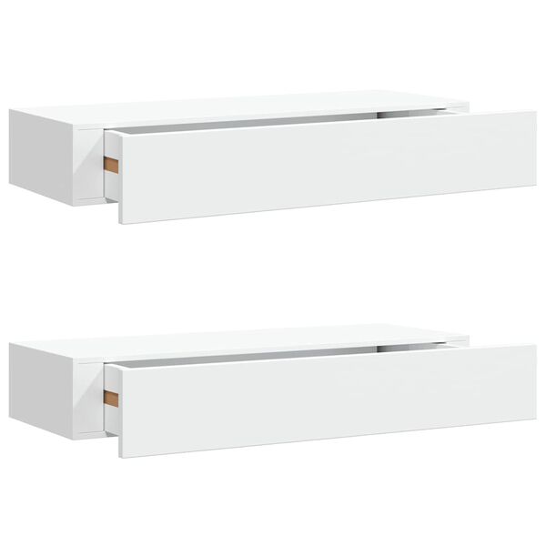 vidaXL Wall-mounted Drawer Shelves 2 pcs White 60x23.5x10cm MDF