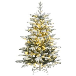 vidaXL Artificial Hinged Christmas Tree 150 LEDs & Flocked Snow 120 cm