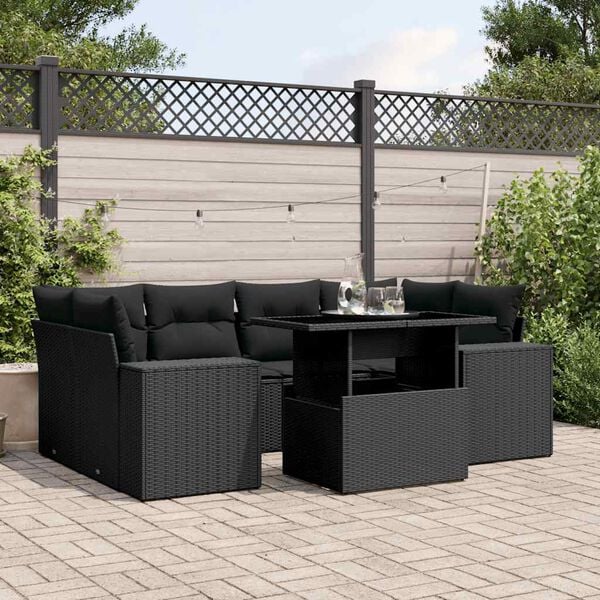 vidaXL 7 Piece Garden Sofa Set with Cushions Black Poly Rattan