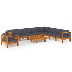 vidaXL 10 Piece Garden Lounge Set with Dark Grey Cushions Acacia Wood