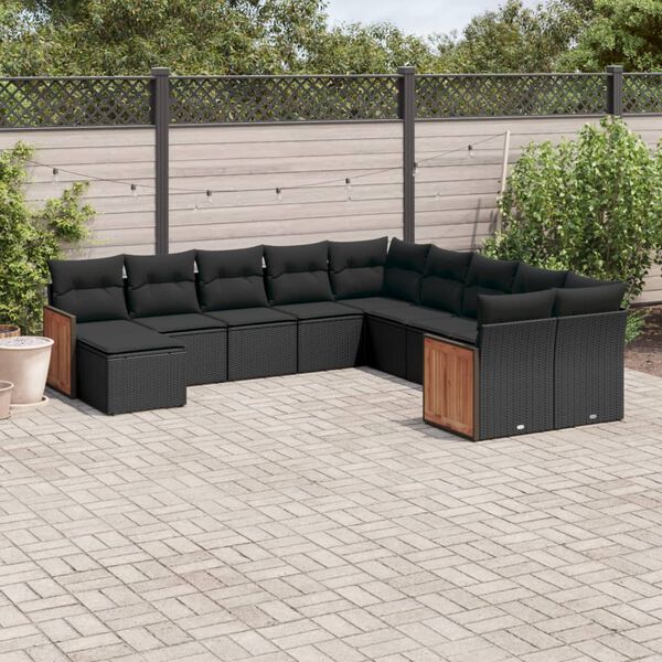 vidaXL 11 Piece Garden Sofa Set with Cushions Black Poly Rattan