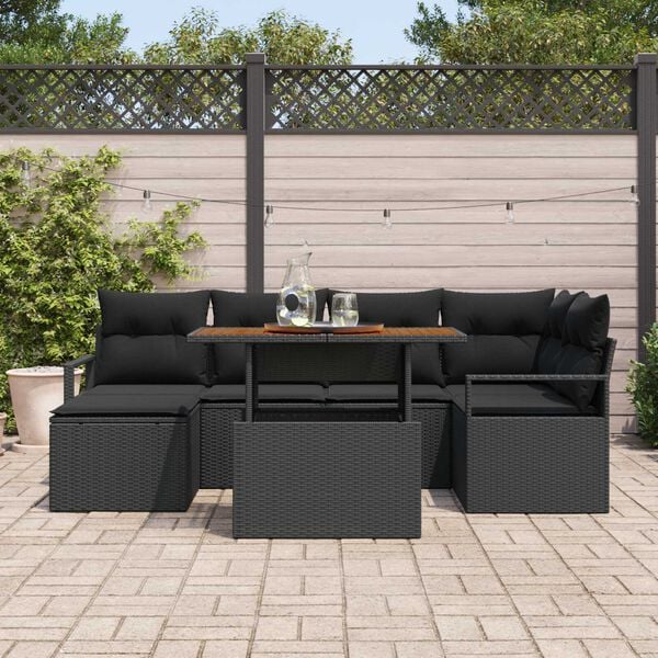 vidaXL Garden Sofa Set with Storage 7 pcs Black Poly rattan
