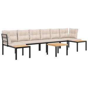 vidaXL 5 Piece Garden Sofa Set with Cushions Black Powder-coated Steel