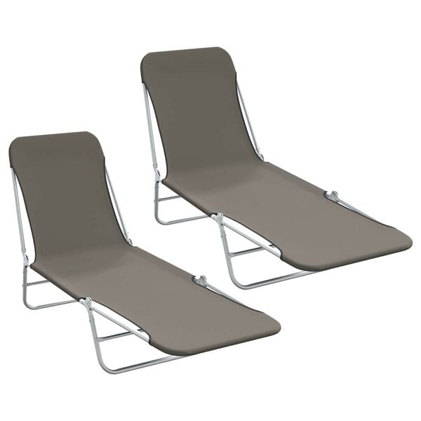 vidaXL Folding Sun Loungers 2 pcs Steel and Fabric Grey