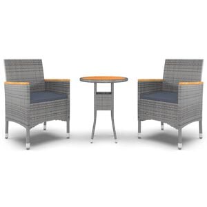 vidaXL 3 Piece Garden Dining Set Poly Rattan Grey
