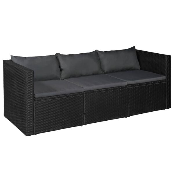 vidaXL 4 Piece Garden Lounge Set Poly Rattan Black and Grey