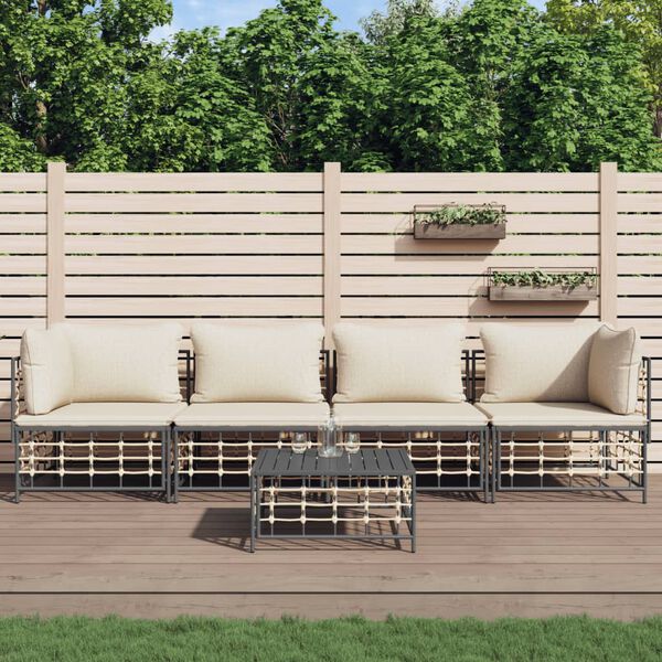 vidaXL 5 Piece Garden Lounge Set with Cushions Anthracite Poly Rattan