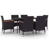 vidaXL 7 Piece Garden Dining Set with Cushions Poly Rattan and Glass